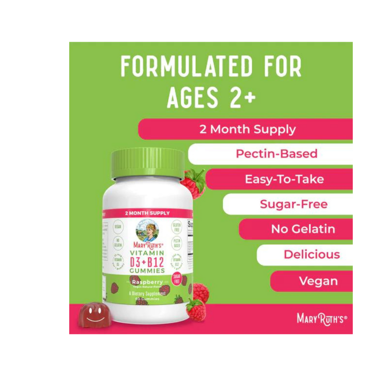 Sugar-Free D3 + B12 Gummies (Raspberry)