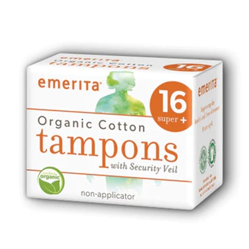 Organic Cotton Non-Applicator Tampons, White, Super Plus - Emerita